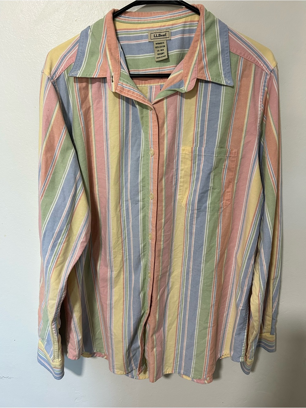L.L. Bean Women’s LG Pastel Stripe Button Front Shirt 100% Cotton Oxford Preppy